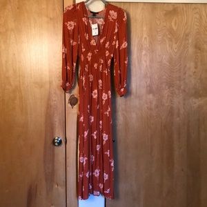 Burnt Orange floral long sleeve maxi dress